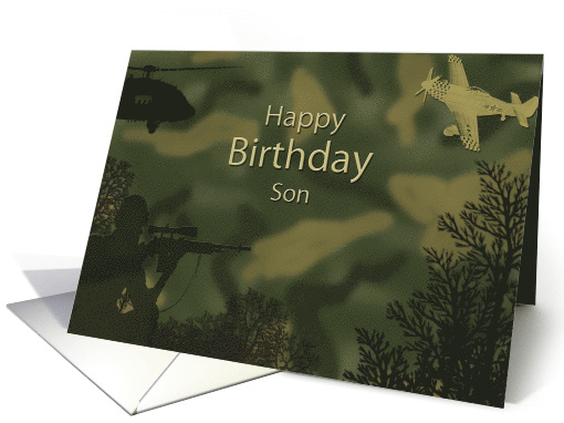 Son's Birthday in Green Camouflage Military Theme card (514783)