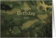 Son’s Birthday in Green Camouflage Military Theme card