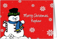 Christmas, Nephew, Snowman and snowflakes isolated on red background card