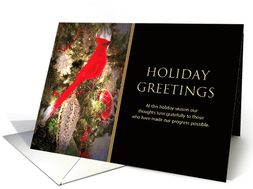 Thankful for Business Holiday Greeting with Red Cardinal Ornament card