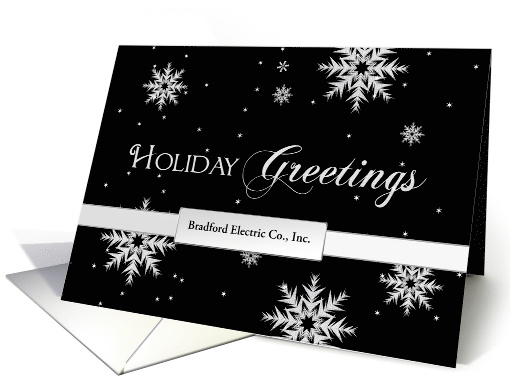 Holiday Greetings, Business, Snowflakes on Black, Name Insert card