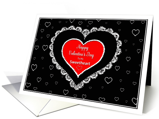 Valentine's Day, Sweetheart, Red Heart with Beaded and Lace Trim card