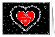 Valentine’s Day, Sweetheart, Red Heart with Beaded and Lace Trim card