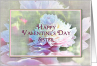 Valentine’s Day, Sister, Lovely Peony Flower in Soft Faux Texture card