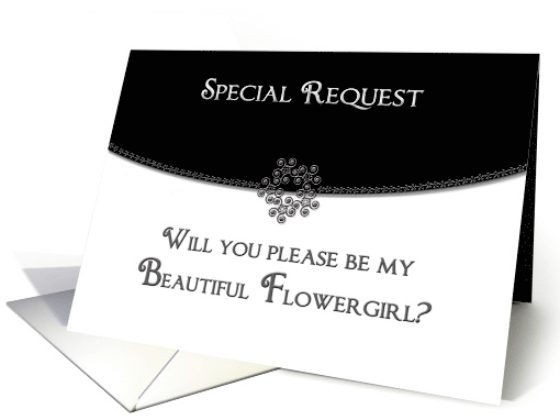 Bridal Party Invitation/Request Flowergirl - Black/White Envelope card