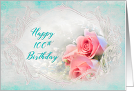 Birthday 100th, Dreamy and Delicate Pink Roses in Fancy Frme card
