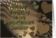 Birthday, Patriotic, Sweetheart,Soldier, Brown with Hearts on USA Flag card