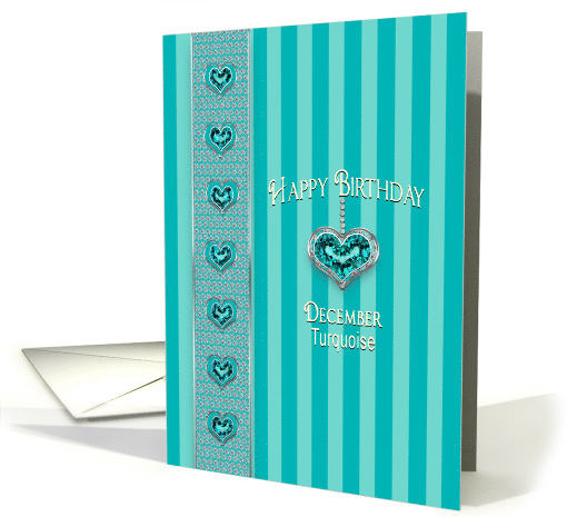 Birthstone, December, Turquoise, Hanging Heart with Faux Jewels card