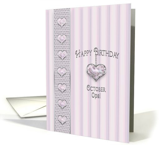 Birthstone, October, Opal, Hanging Heart with Faux Jewels card