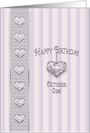 Birthstone, October, Opal, Hanging Heart with Faux Jewels card