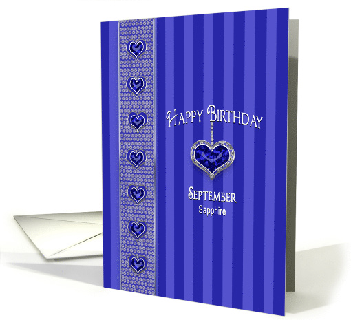 Birthstone, September, Sapphire, Hanging Hearts and Faux Jewels card