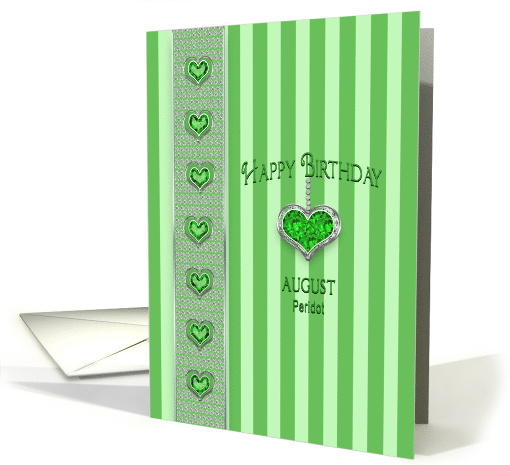 Birthstone, Peridot, August, Hanging Heart with Faux Jewels card