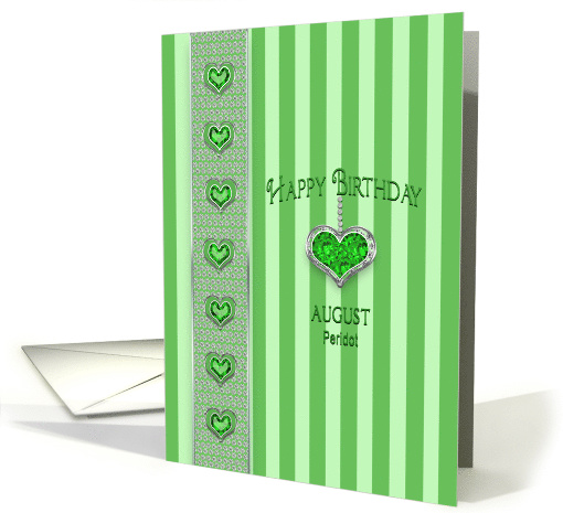 Birthstone, Peridot, August, Hanging Heart with Faux Jewels card