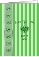 Birthstone, Peridot, August, Hanging Heart with Faux Jewels card