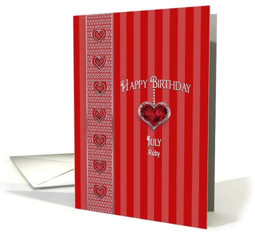 Birthstone, Ruby, July, Hanging Heart and Faux Jewels card (598972)