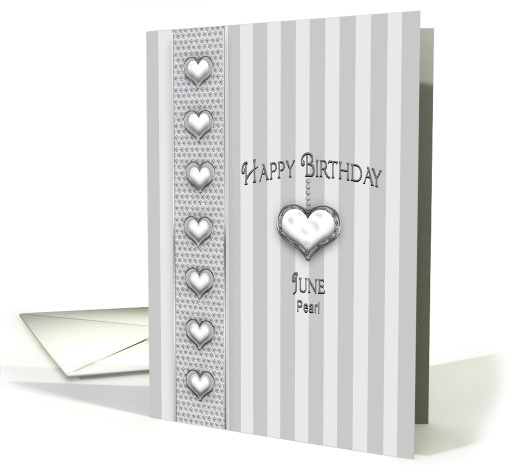 Birthstone, June, Pearl, Hanging Hearts with Faux Jewels card (598976)