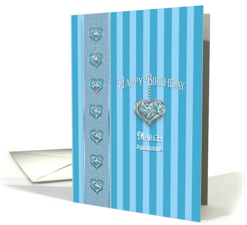 Birthstone, March, Aquamarine, Hanging Heart with Faux Jewels card
