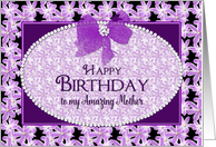 Birthday,Mother, Delicate Purple Flowers with Beaded Insert and Bow card