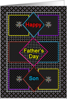Father’s Day, Dad, Abstract Black Squares and Diamond Patterns, Neon card