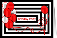 Birthday Party Invitation, Abstract Black/ White / Red card