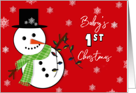 Christmas, Baby, Firsit, Snowman with String of Lights, Snowflakes card