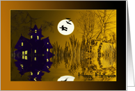 Halloween - Haunted house and Bats card