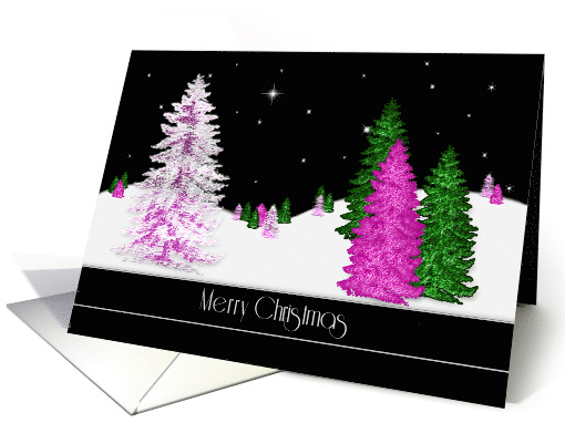 Christmas, Bright Vivid and Colorful Trees in Night Scene... (678634)