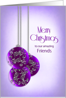 Christmas, Friends, Three Purple Ornate Christmas Ornaments, Hanging card