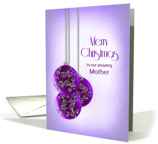 Christmas, Mother, Three Purple Ornate Decorations Hanging card