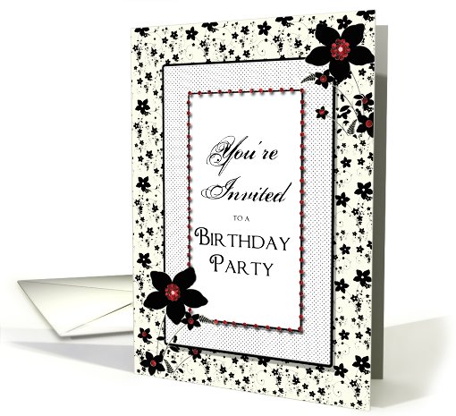 Black & White Floral Birthday Party Invitation card (688768)
