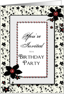 Black & White Floral Birthday Party Invitation card