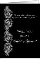 Maid of Honor Friend - Black and Silver Paisley card