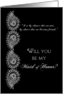 Maid of Honor Friend - Black and Silver Paisley card