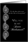 Junior Bridesmaid - Black and Silver Paisley card