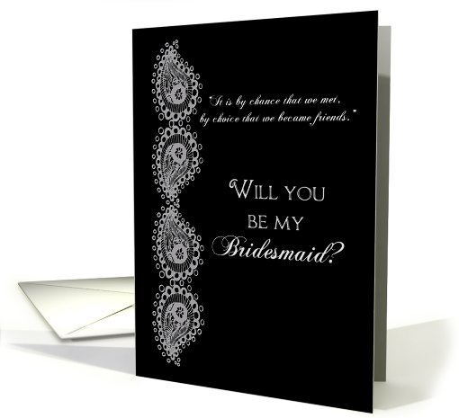 Bridesmaid Invitation Friend - Black and Silver Paisley card (688897)