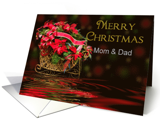 Christmas,Mom and Dad, Christmas Sleigh Basket of Pointsettas card