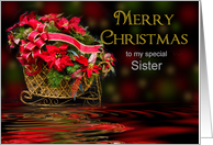 Christmas Sister, Sleigh Basket of Poinsettas and Reflections in water card