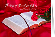 Valentine’s Day,Thinking of you Both, Open Bible with Red Rose card