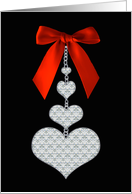 Valentine’s Day, Sweetheart, Diamond Hearts (Faux) Red Ribbon on Black card