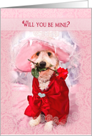 Valentine’s Day, Will You Be Mine, Dog Wearing Fancy Hat & Rose card