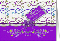Birthday, Secret Pal, Feminine with Purple Swirls, Flowers and Bow card