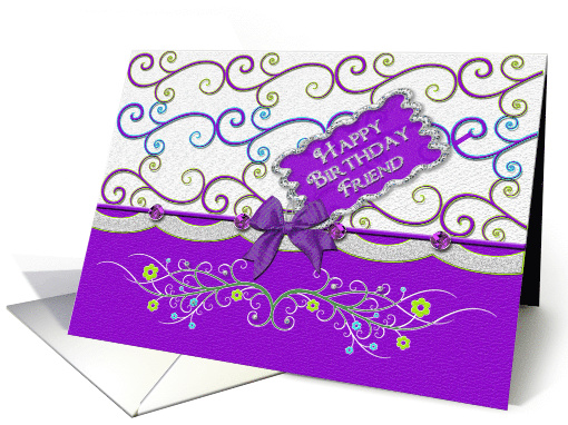 Birthday, Friend, Feminine Purple Designs, Swirls and Flowers card