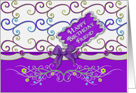 Birthday, Friend, Feminine Purple Designs, Swirls and Flowers card