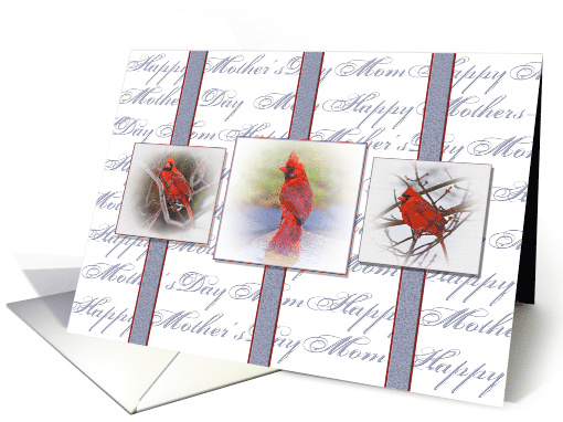 Mother's Day, Mom, Three Red Cardinals within Individual Frames card