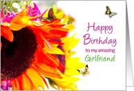 Birthday, Girlfriend, Bright Vivid Sunflowers ad Butterflies card