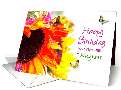 Birthday, Daughter, Vivid and Colorful Sunflowers and Butterflies card