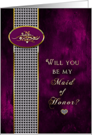 Maid of Honor - Bridal Party Invitation - Purple - Diamonds (Faux) - Gold (faux) card