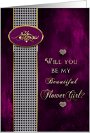 Flower girl - Bridal Party Invitation - Purple - Diamonds (faux) - Gold (faux) card