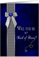 Maid of Honor- Bridal Party Invitation - Dark Blue/Navy - Diamonds (Faux) - Gold (faux) card