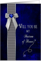 Matron of Honor- Bridal Party Invitation - Dark Blue/Navy - Diamonds (Faux) - Gold (faux) card